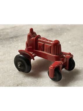 Vintage 1950s Manoil Mini Plastic Red Tractor Made In The USA Rubber Tires